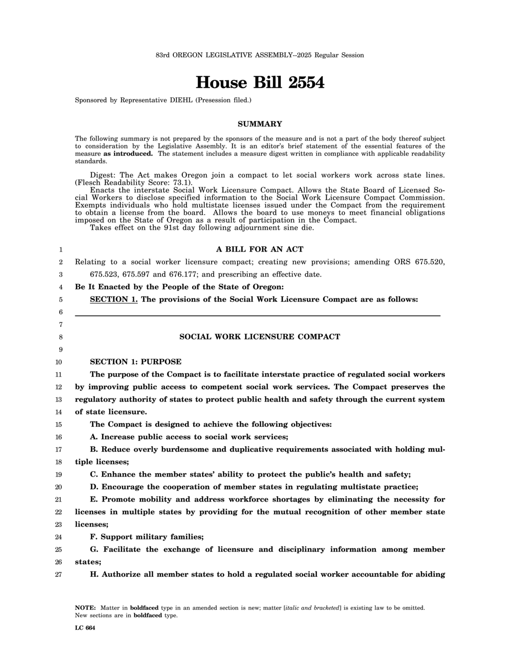 Oregon House passes bill for interstate social work licensure compact
