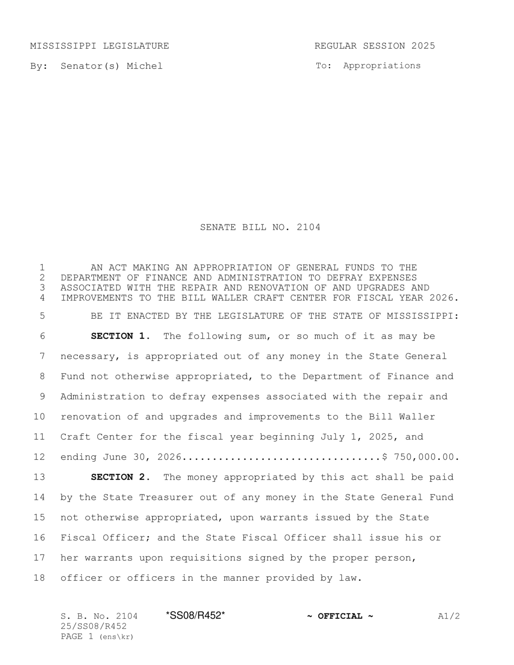 Mississippi Senate approves $750K for Bill Waller Craft Center renovations