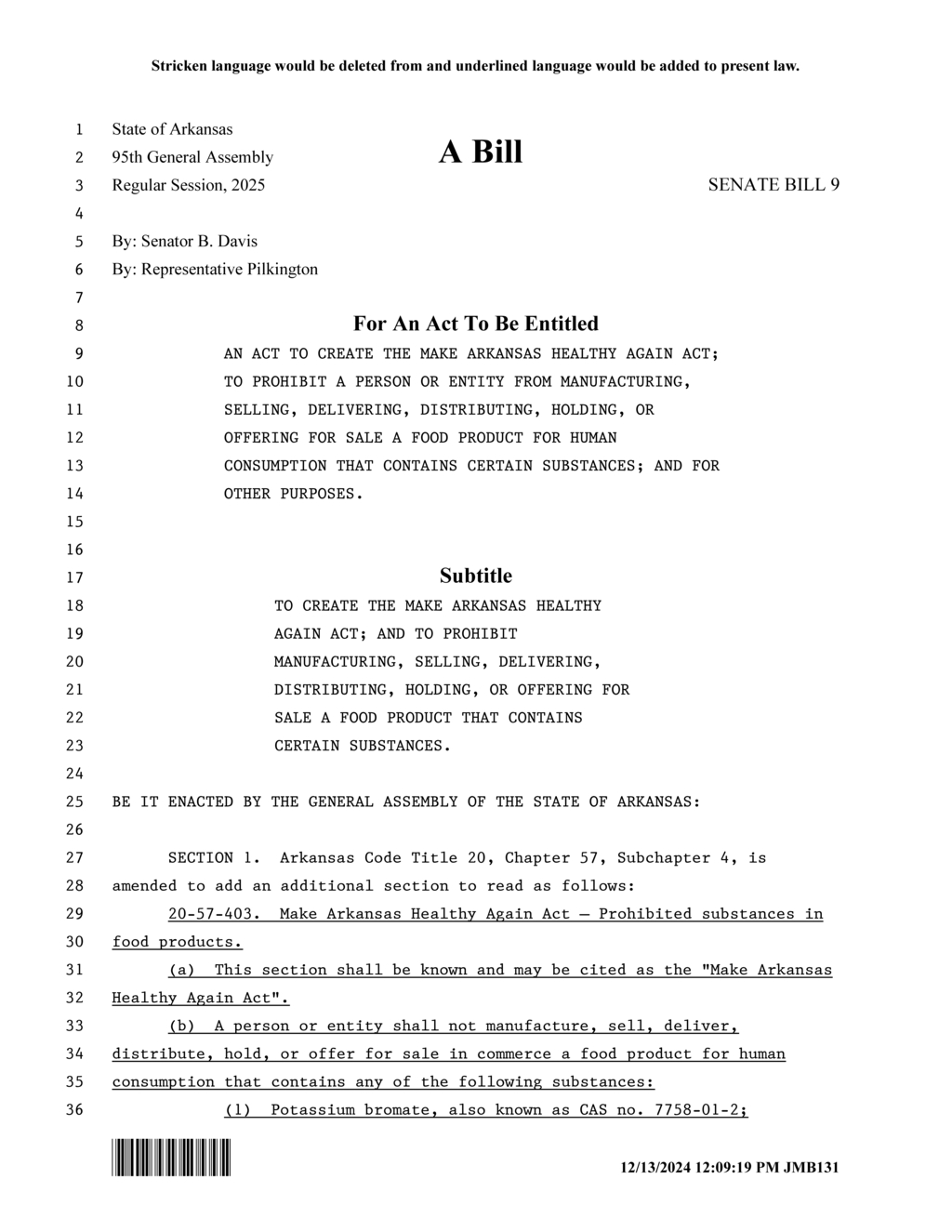 Arkansas legislators introduce Make Arkansas Healthy Again Act to ban harmful food additives