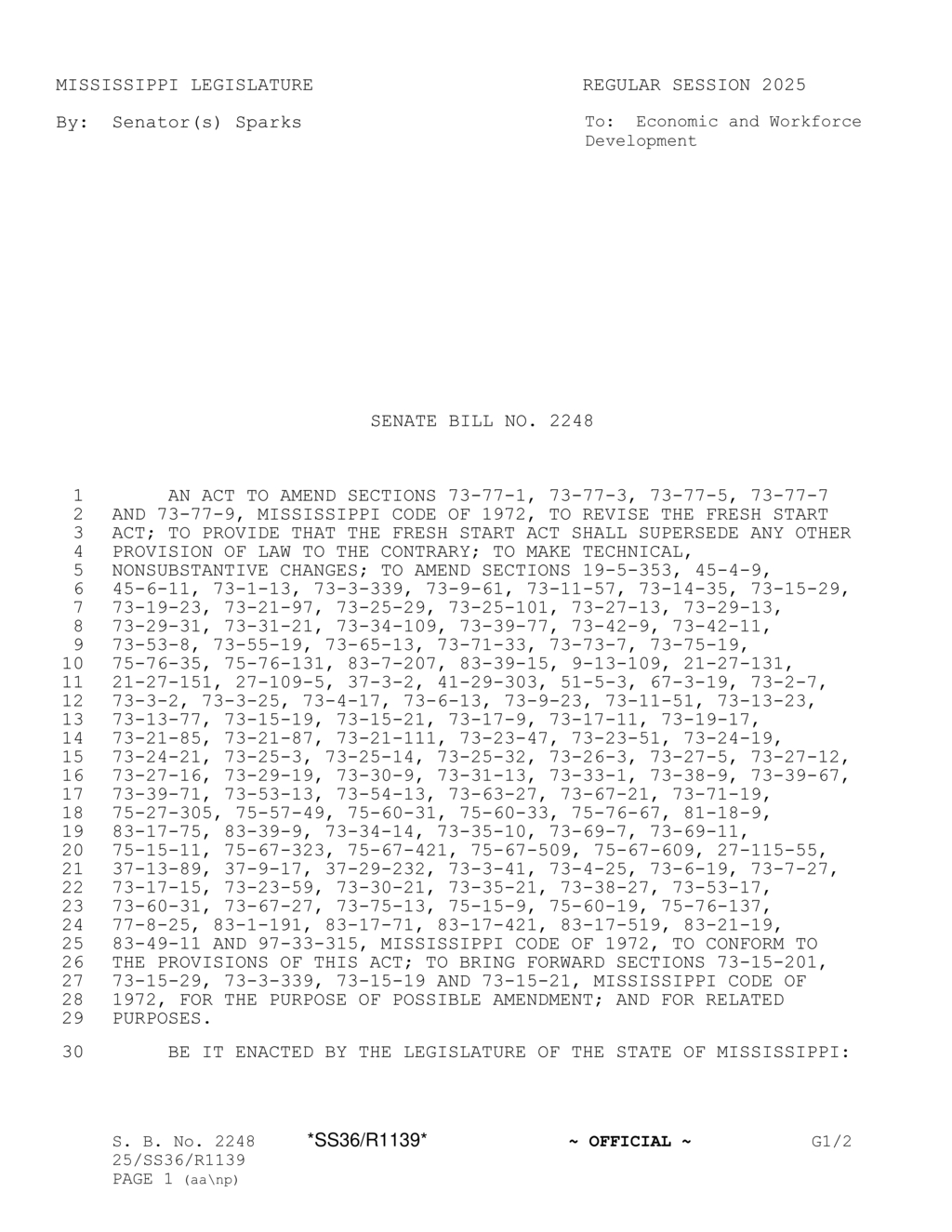 Mississippi legislature introduces Fresh Start Act for mortgage broker licensing changes