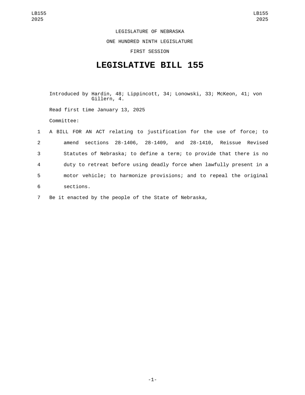 Nebraska lawmakers amend self-defense laws under LB155 to clarify protection obligations
