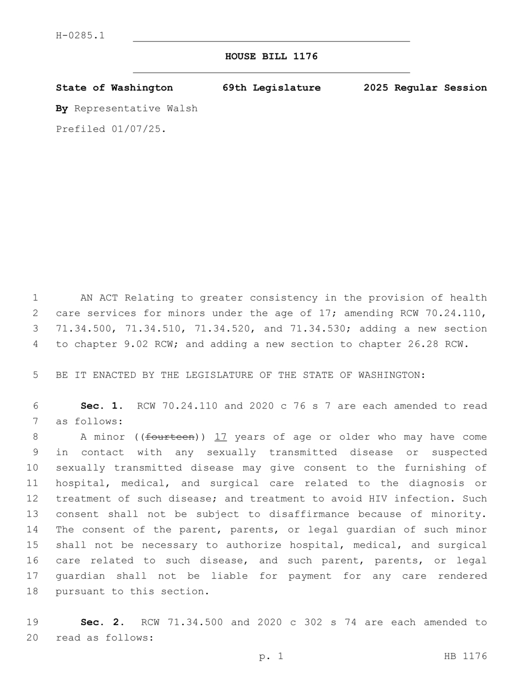Washington Legislature enacts law allowing minors to consent to STD treatment without parental approval