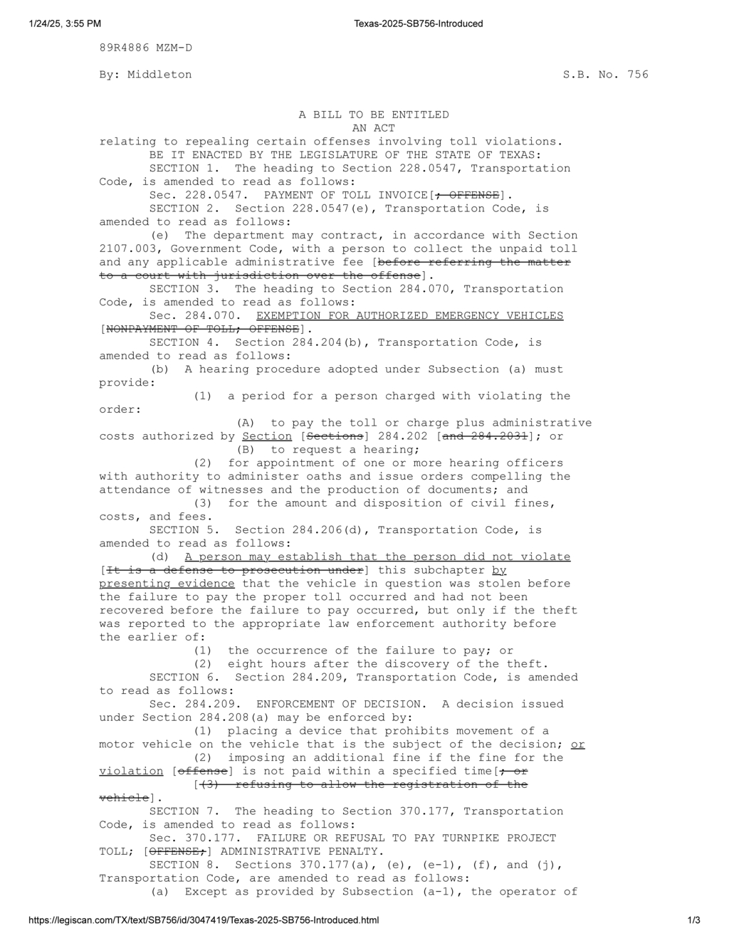Texas Legislature moves to repeal toll violation offenses in new bill