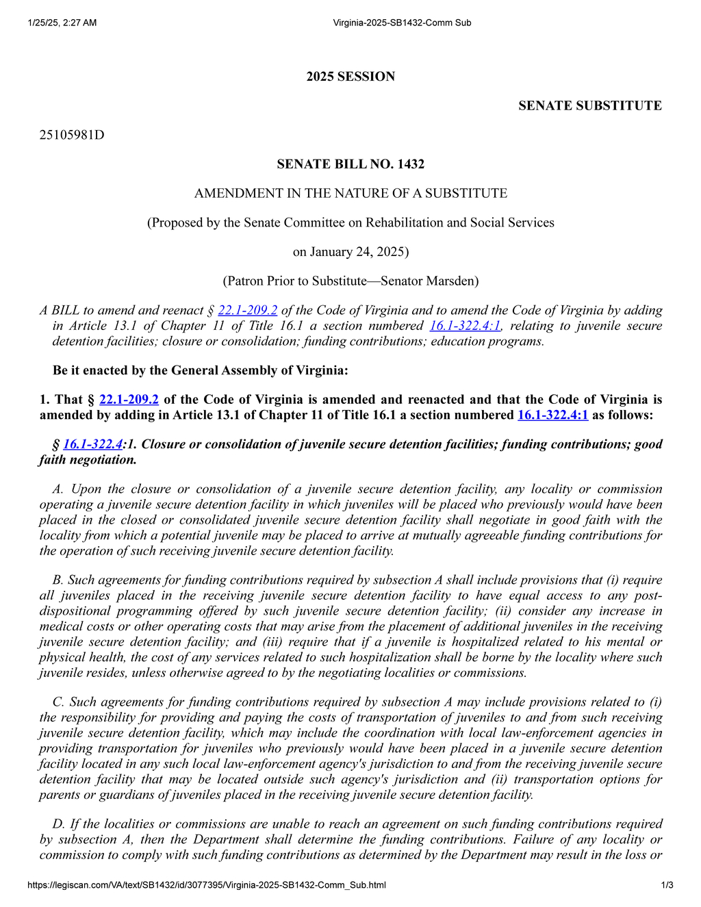 Virginia plans to consolidate juvenile detention centers by January 2026