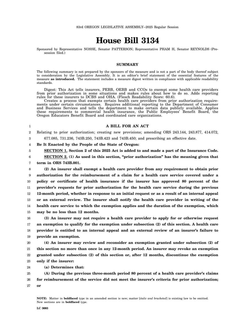 Oregon Insurance Director enforces new health claims guidelines under HB 3134 amendments