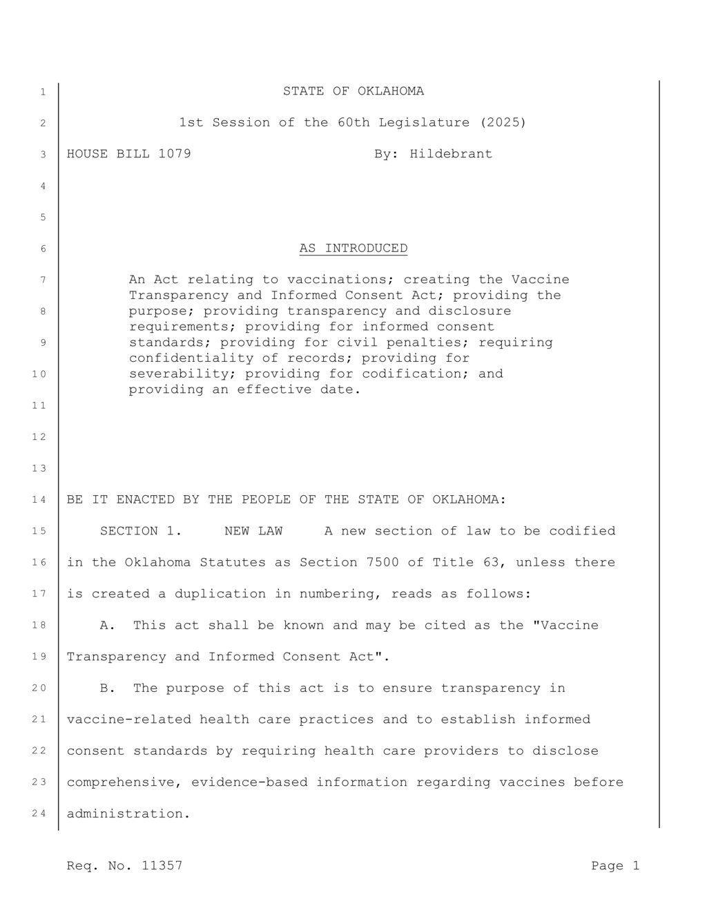 Oklahoma mandates informed consent process for vaccine recipients including rights and exemptions