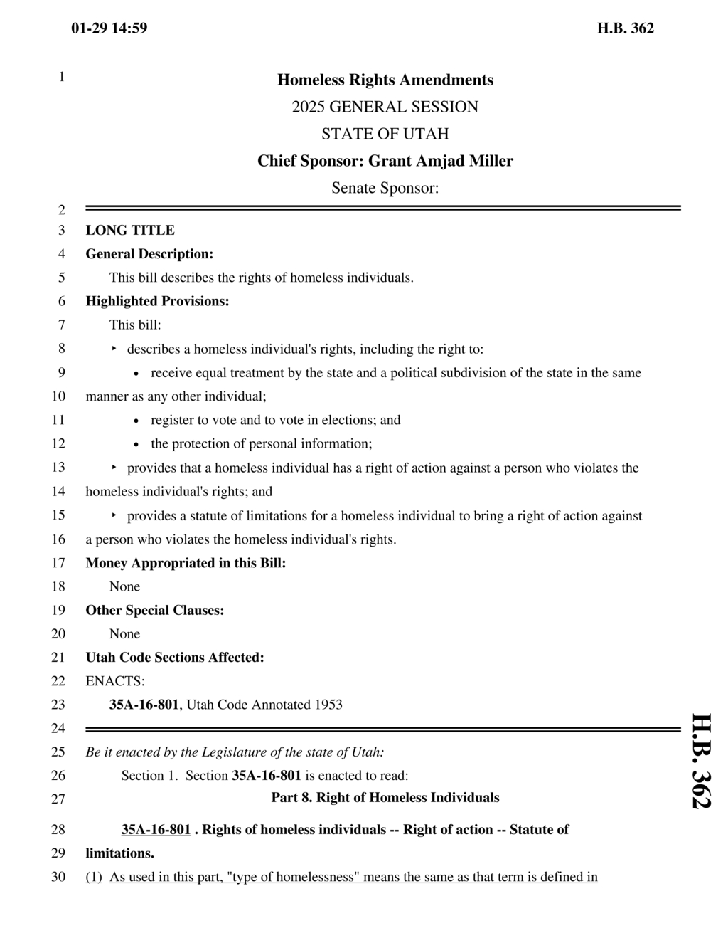 Utah Legislature enacts Homeless Rights Amendments to protect individual rights