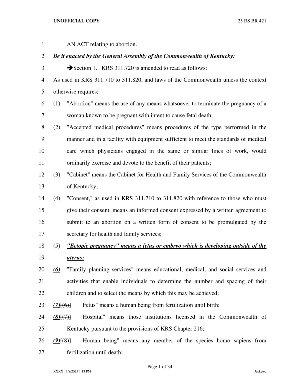 Kentucky amends abortion law to specify medical emergency and fetal anomaly definitions