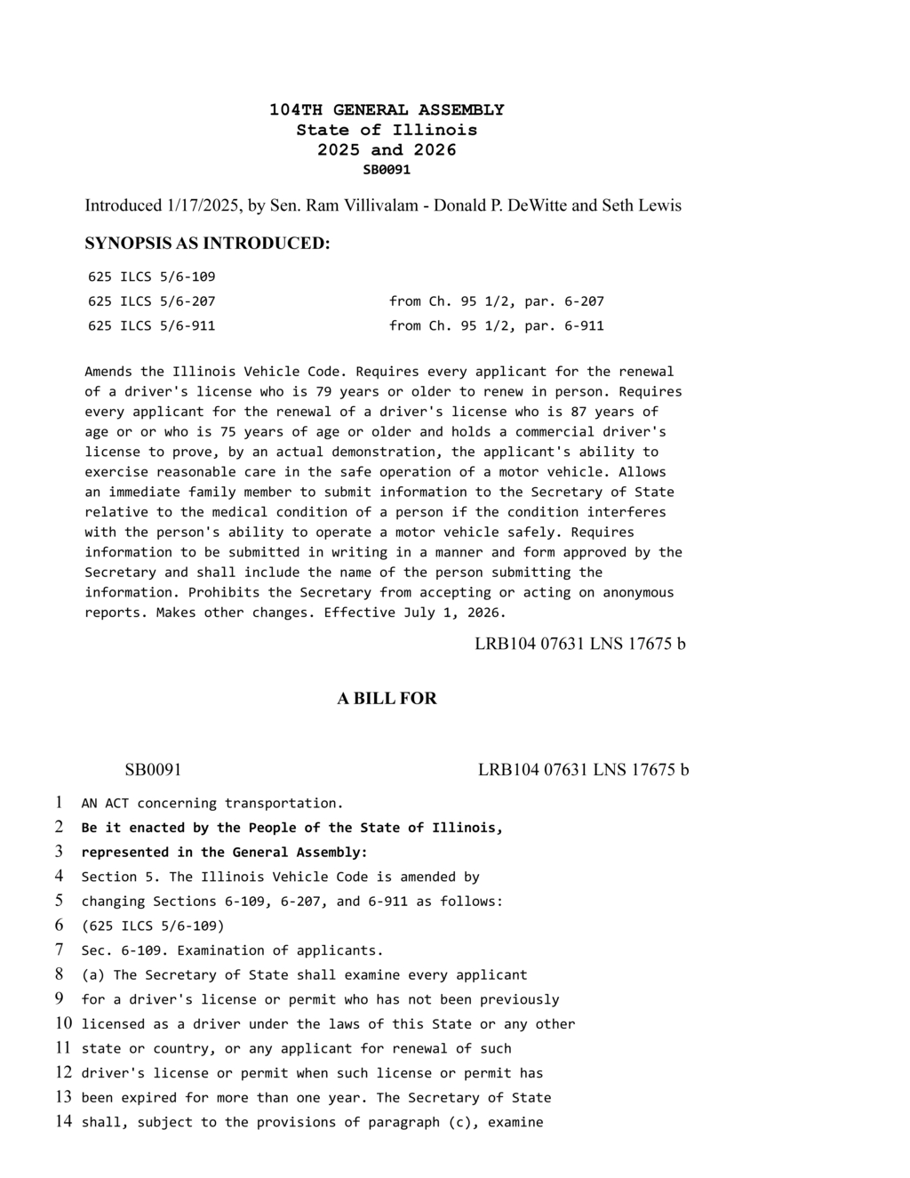 Illinois Senate requires in-person driver license renewals for seniors under new bill