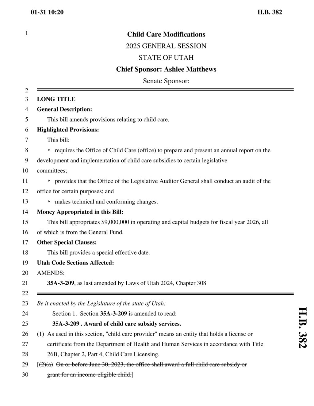 Utah Legislature allocates $9M for child care assistance program through 2028