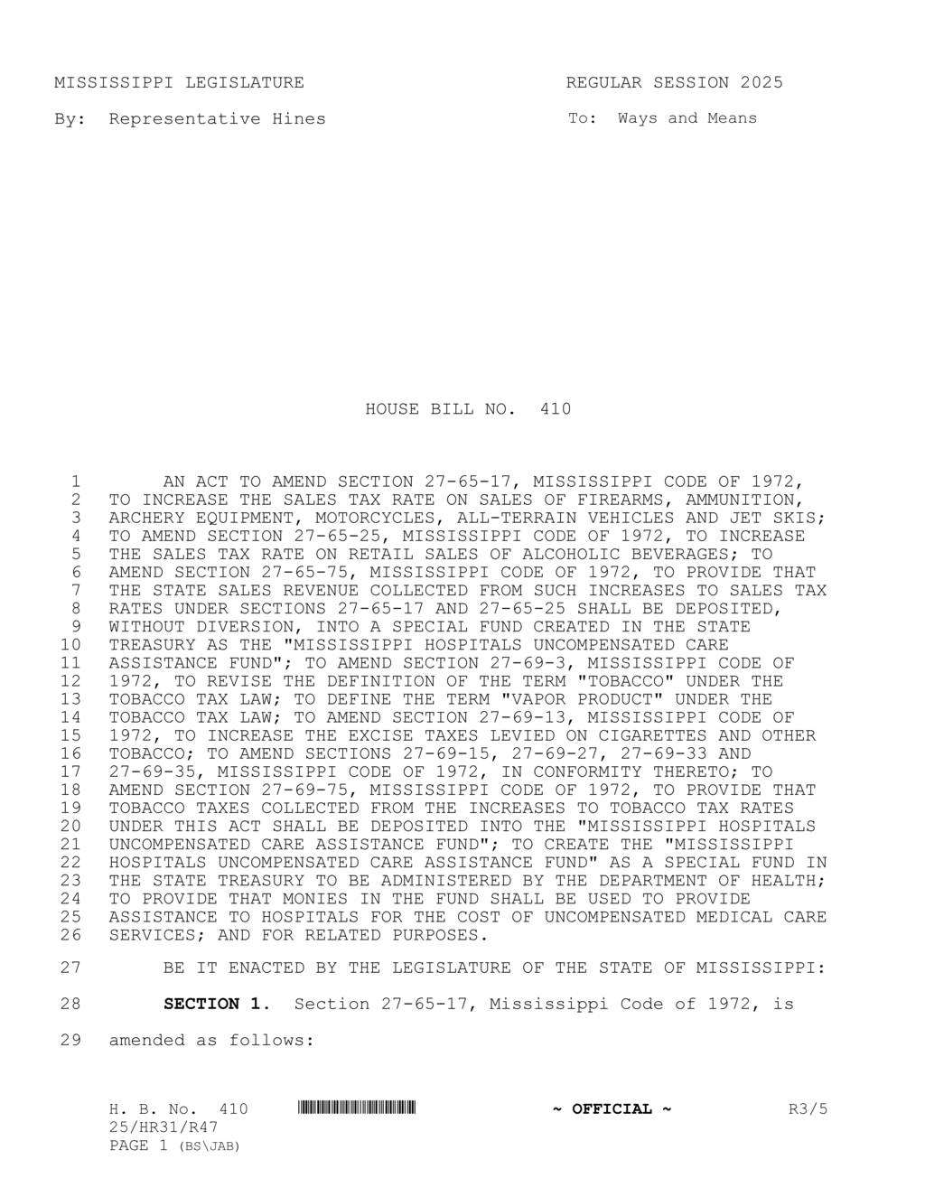 Mississippi imposes new excise tax on tobacco and vapor products sales