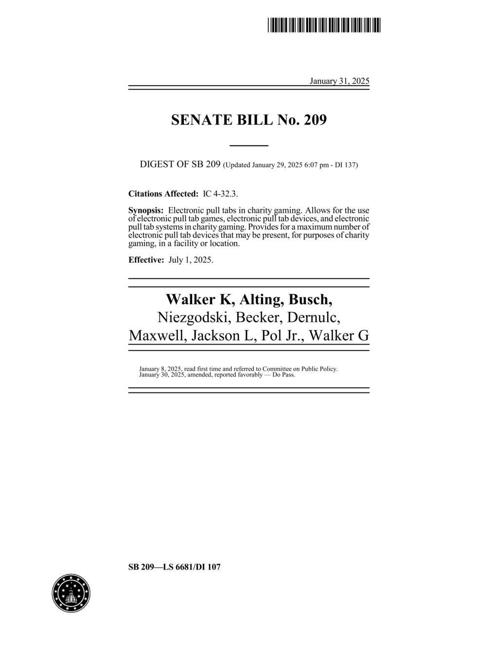 Indiana General Assembly introduces new electronic pull tab gaming legislation