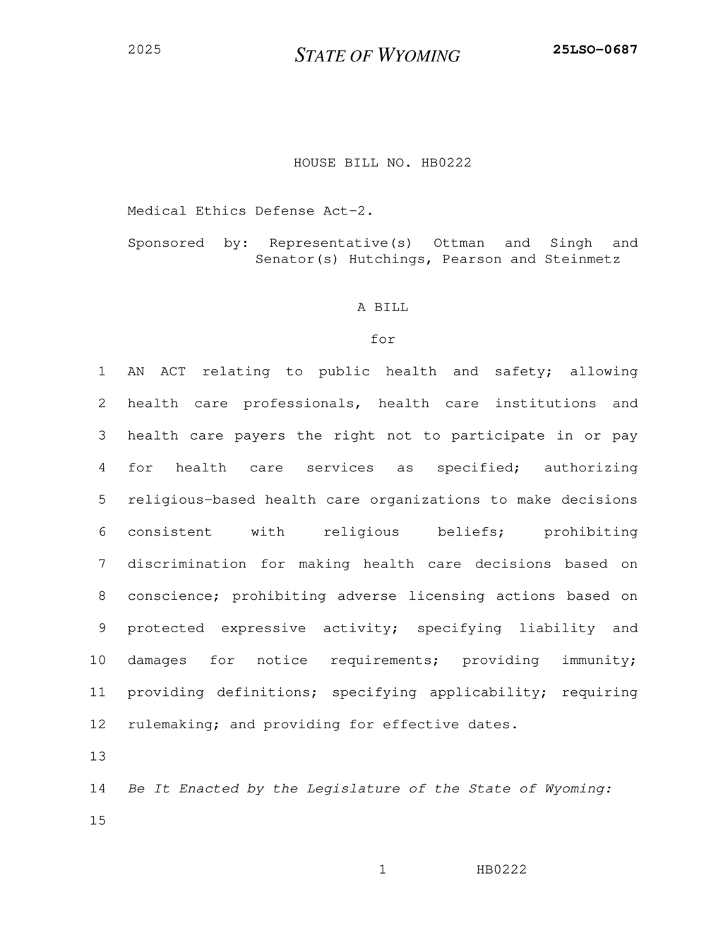 Wyoming lawmakers propose protections for healthcare professionals against discrimination