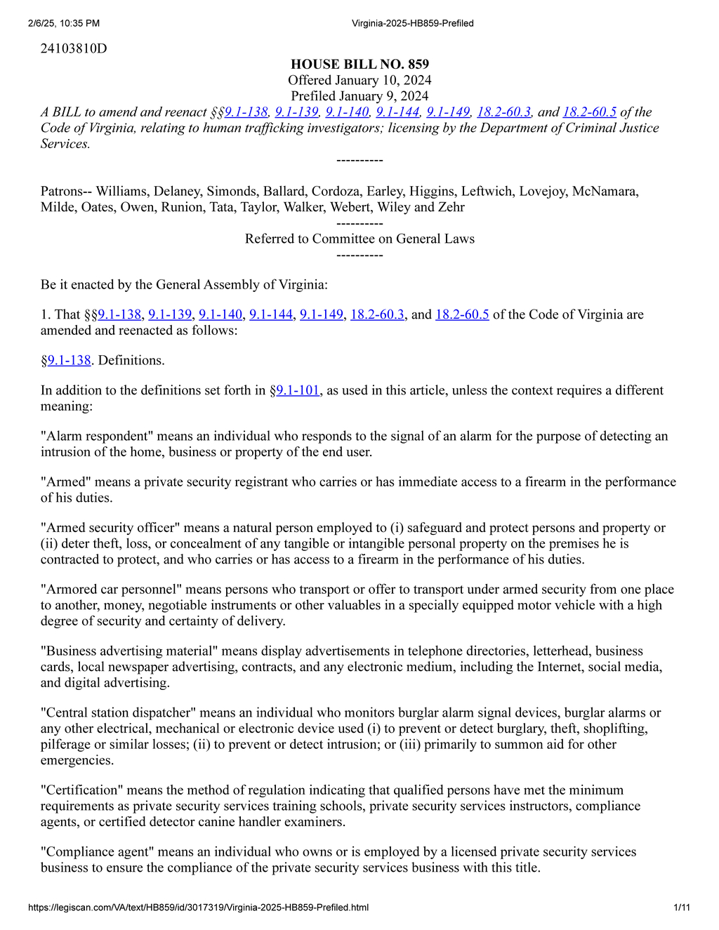 Virginia sets new licensing requirements for private security services