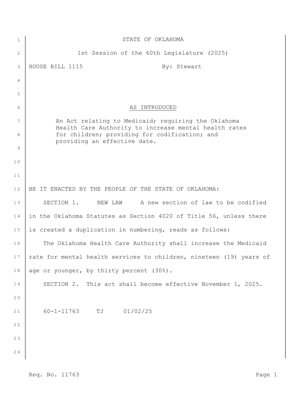 Oklahoma legislature mandates 30% increase in children's mental health Medicaid rates