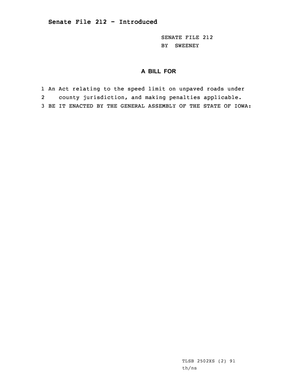 Iowa Senate introduces bill to set speed limits on unpaved county roads