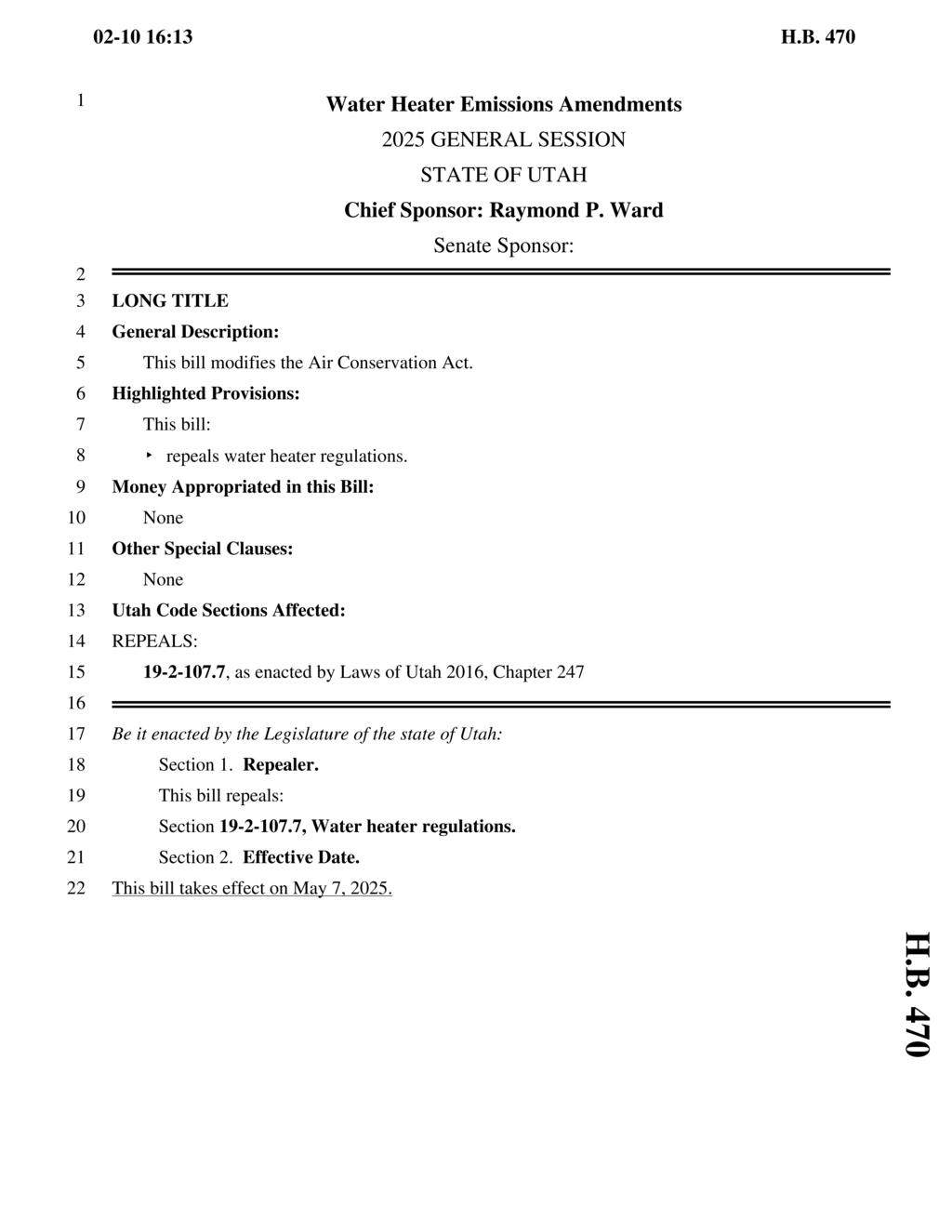 Utah Legislature repeals water heater emissions regulations with H.B. 470