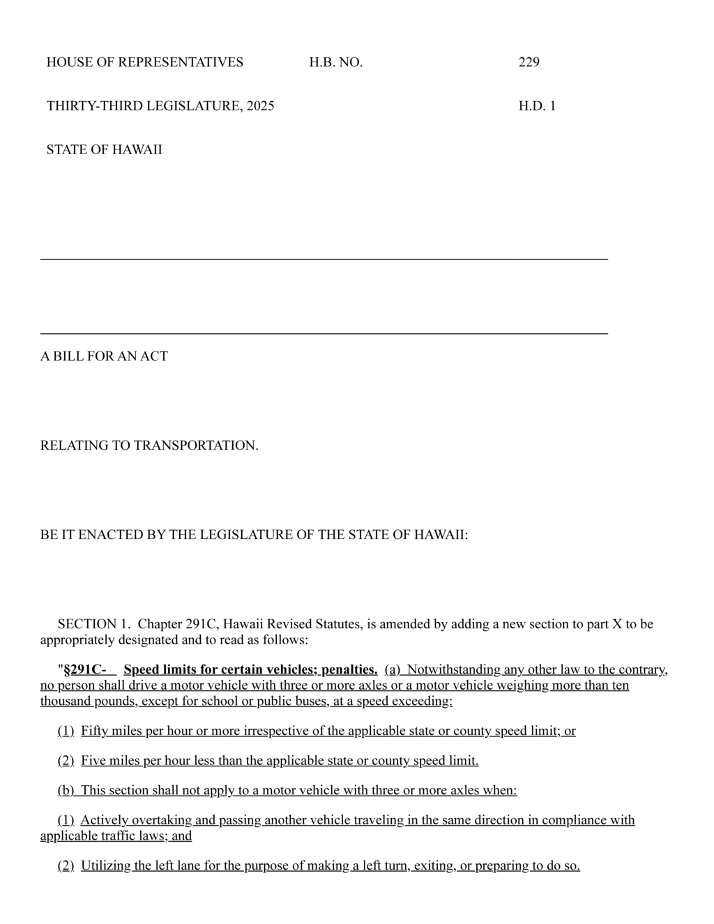 Hawaii House approves bill to regulate speed limits for heavy vehicles