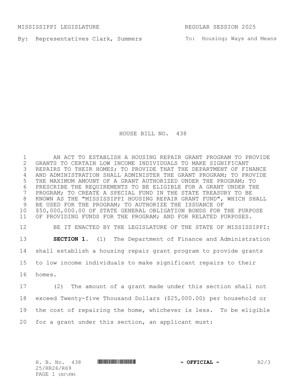 Mississippi Legislature introduces housing repair grant program for low-income residents