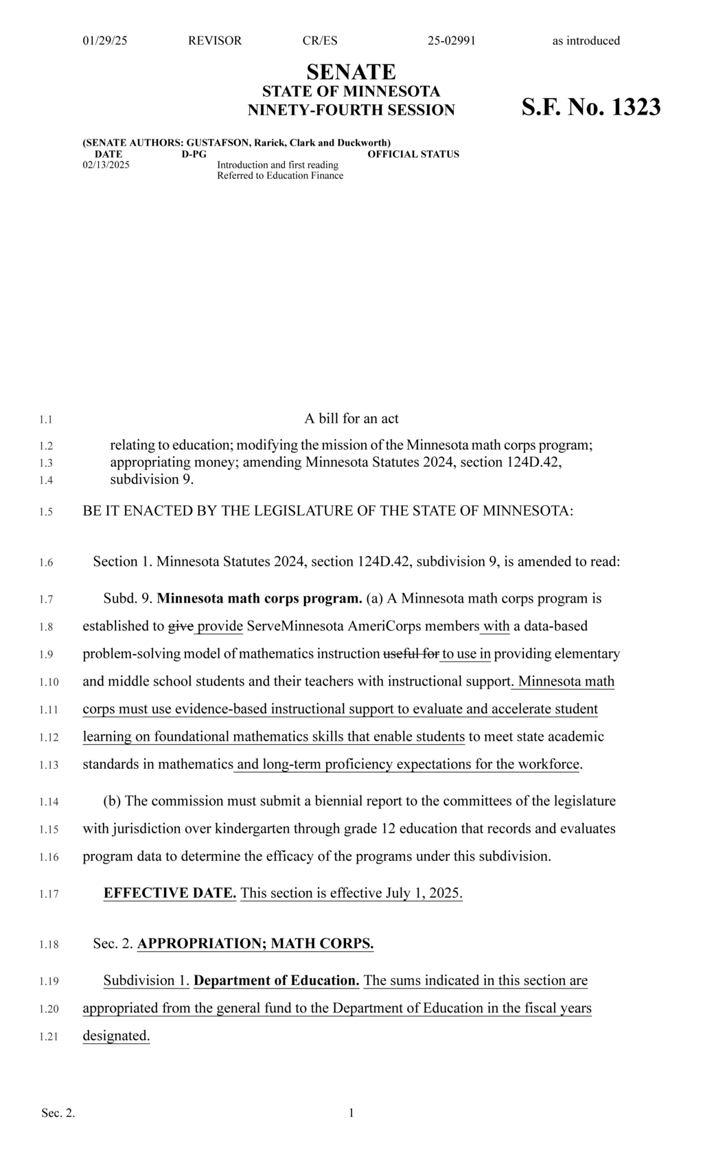 Minnesota Legislature modifies math corps program and allocates education funding