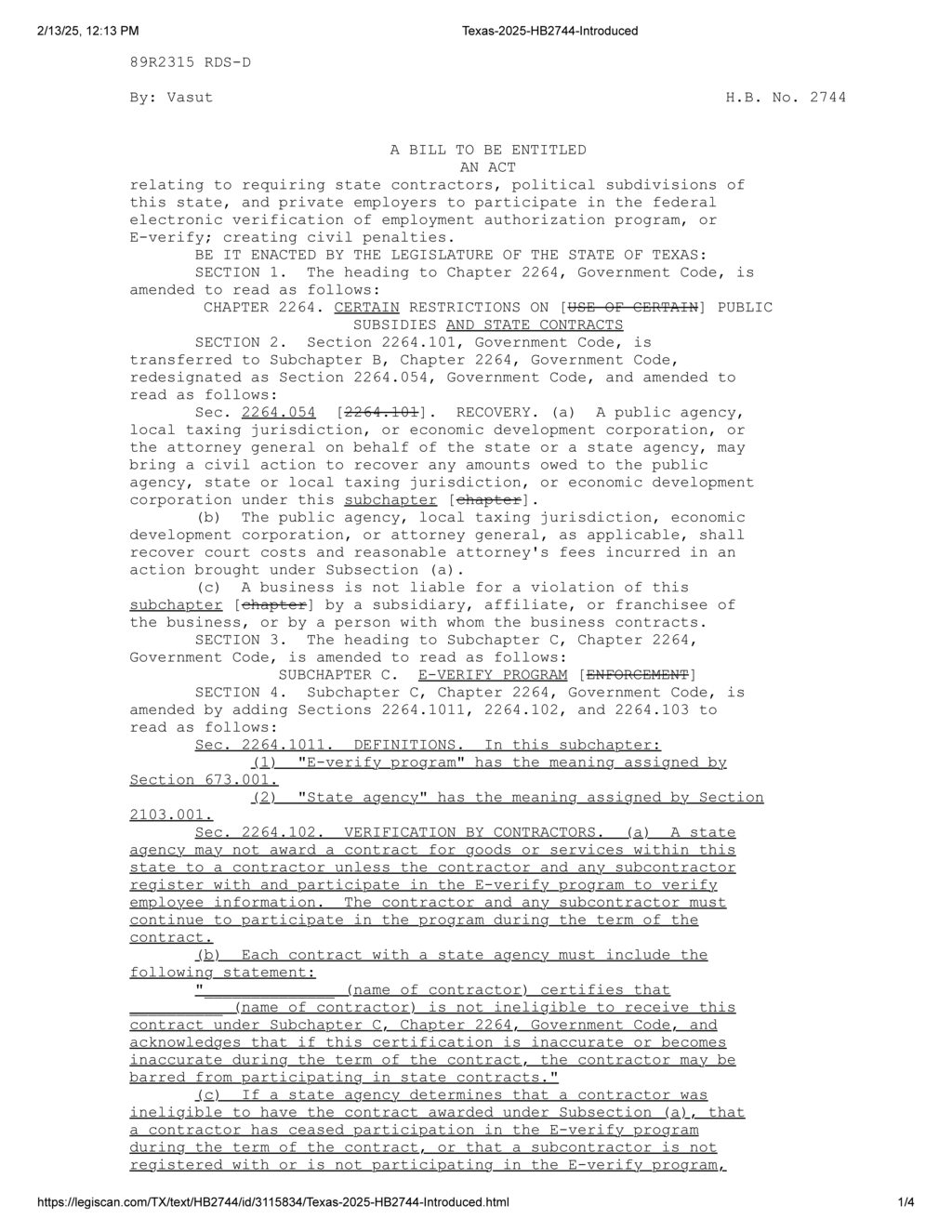 Texas lawmakers mandate E-Verify participation for state contractors and employers