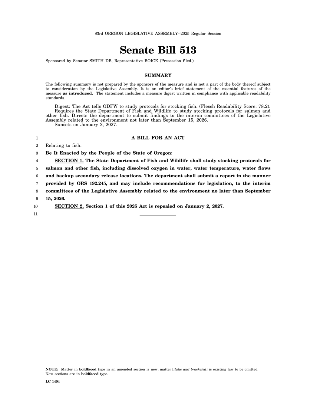Oregon Senate Bill 513 mandates fish stocking protocol study by 2026