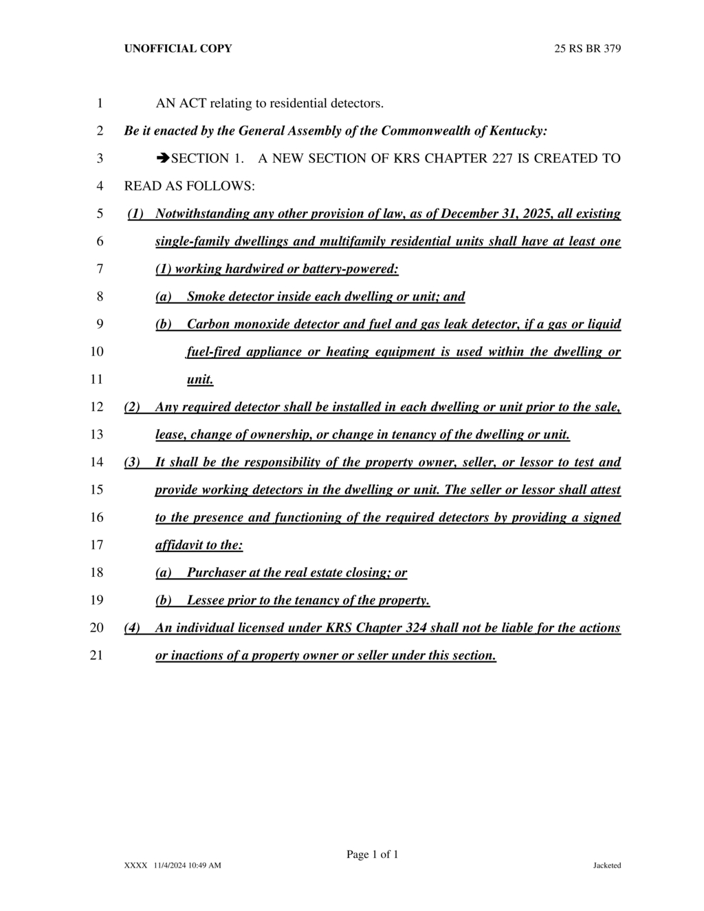Kentucky mandates smoke and carbon monoxide detectors in residential properties by 2025