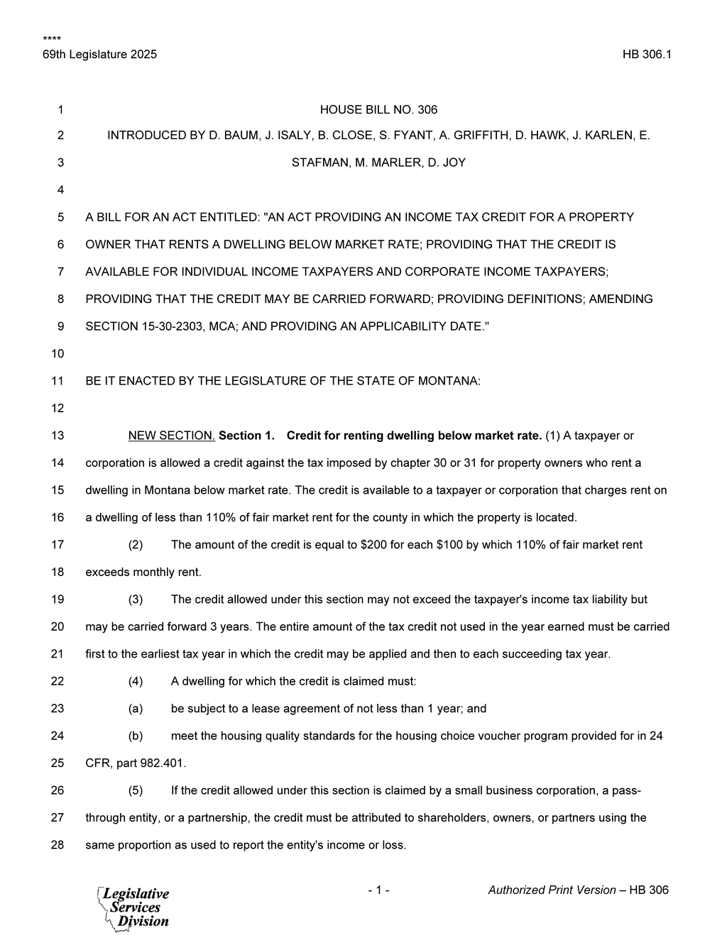 Montana Legislature authorizes tax credit for below-market rental housing