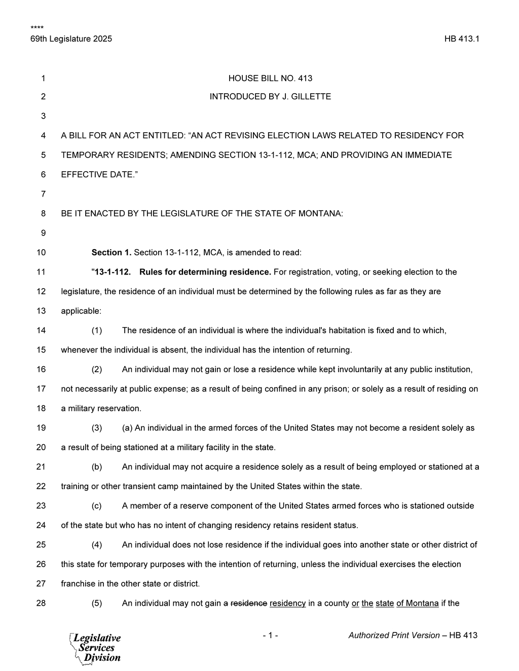 Montana Legislature revises election residency laws for temporary residents
