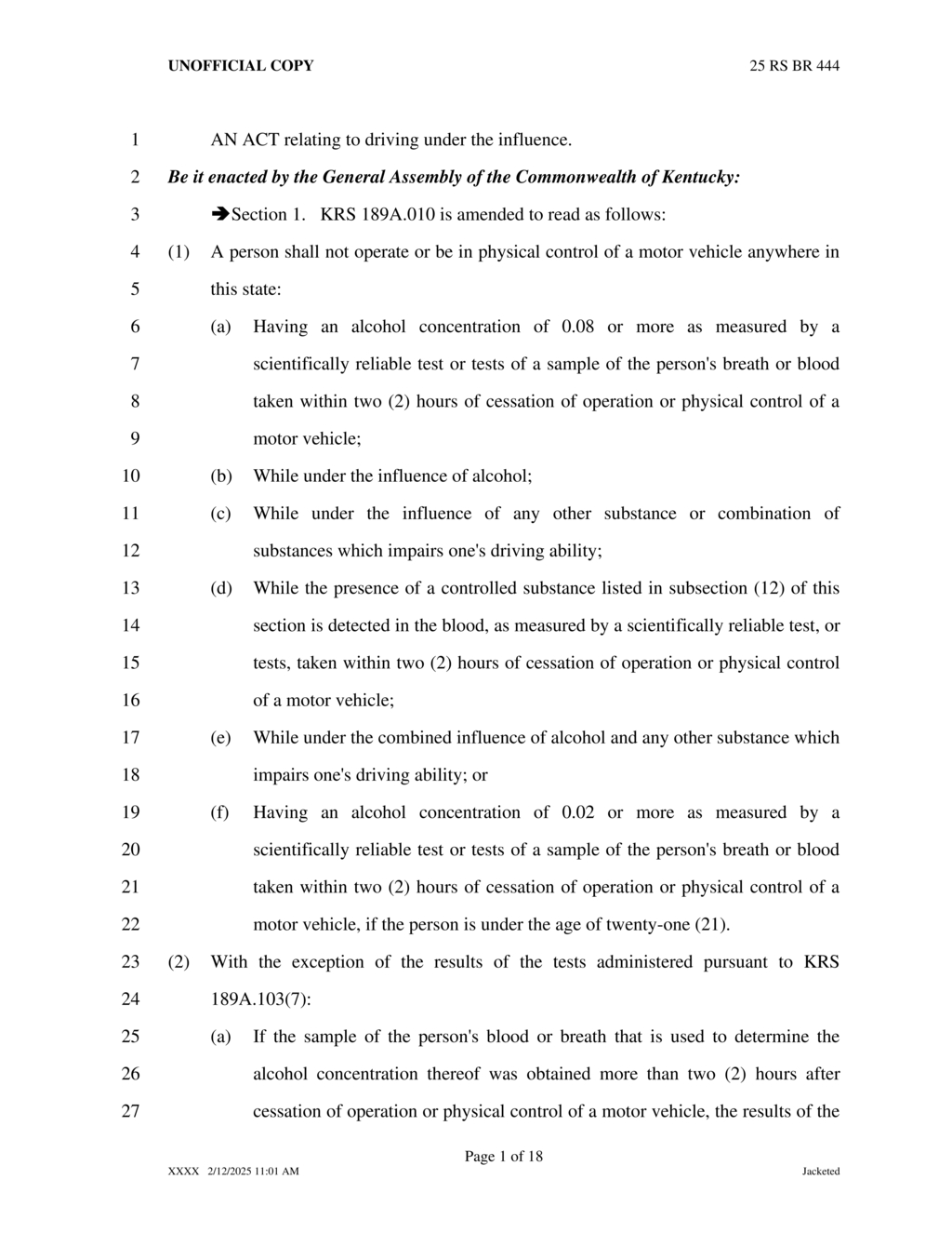 Kentucky General Assembly amends DUI laws to strengthen penalties