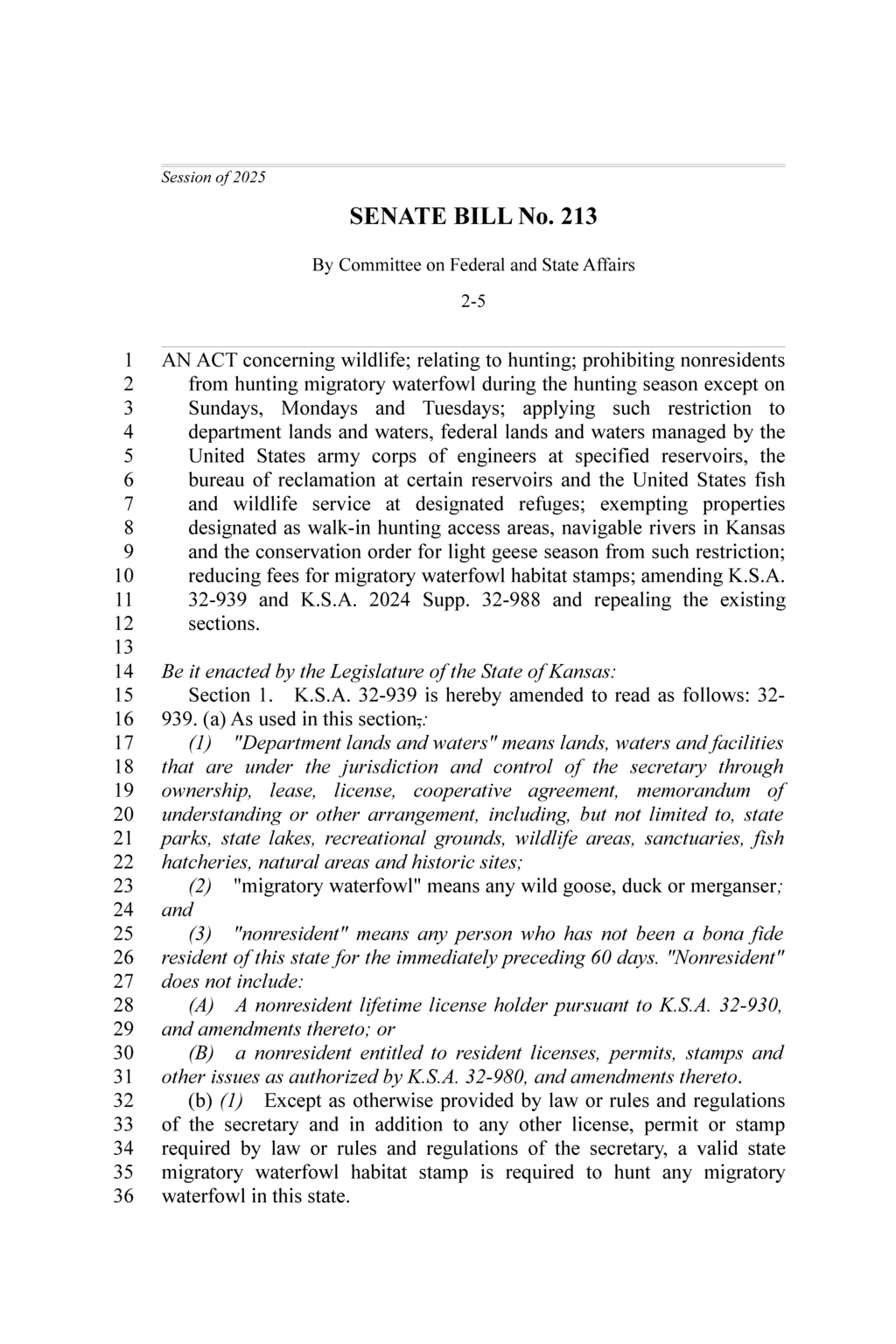 Kansas Senate approves bill restricting nonresident waterfowl hunting days