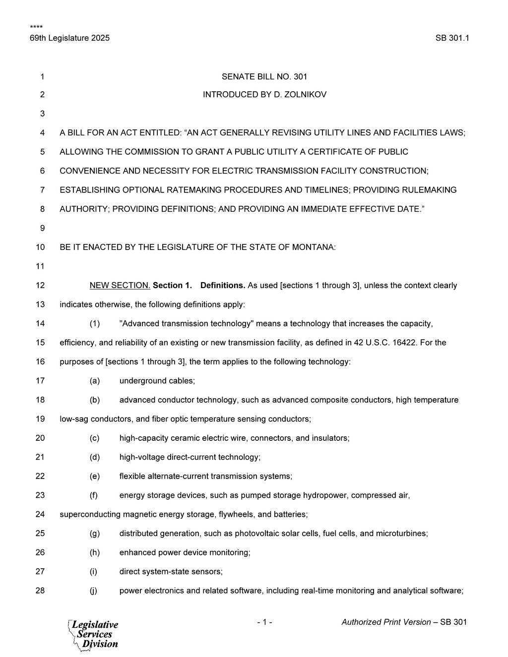 Montana Legislature advances SB 301 for electric transmission facility regulations