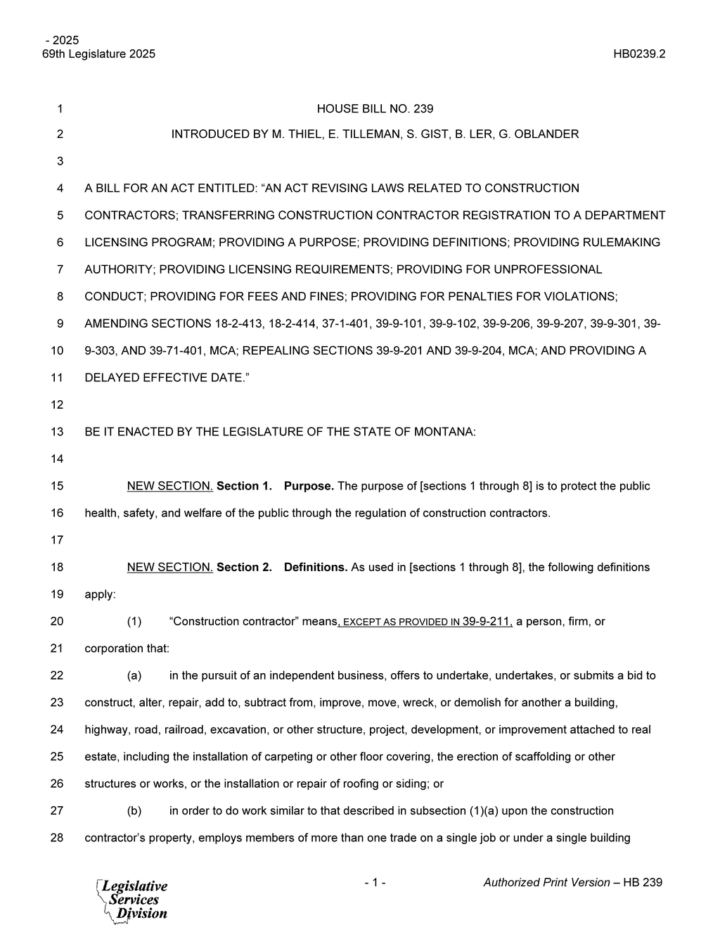 Montana Legislature introduces stringent standards for construction contractor licenses