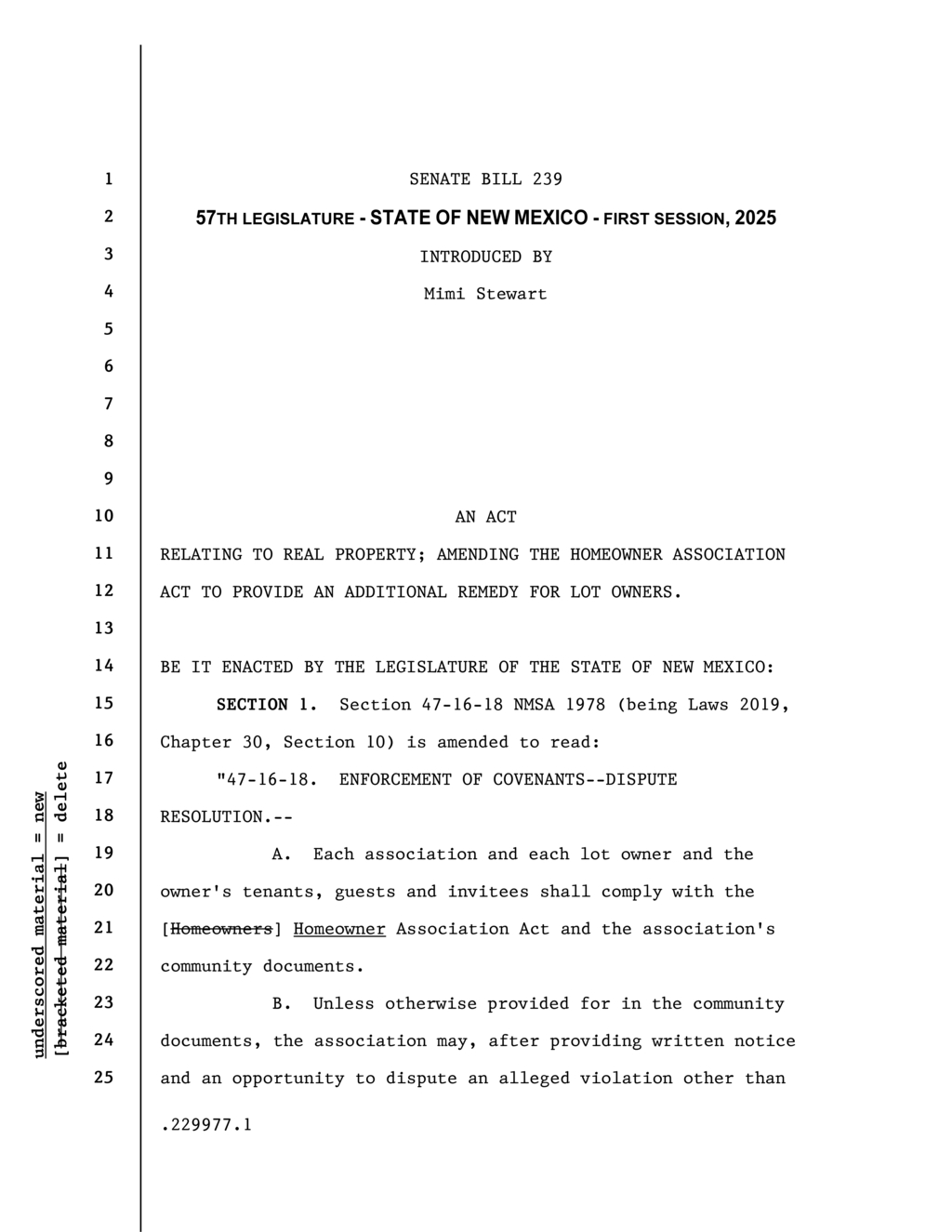 Senator Stewart introduces bill to amend New Mexico Homeowner Association Act