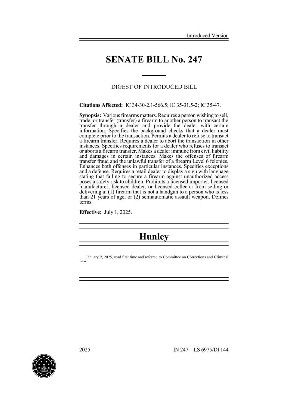 Indiana law restricts firearm sales to those under 21 effective July 2025