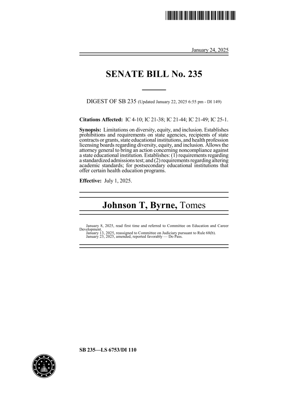 Indiana bans state colleges from DEI programs and audits starting July 2025