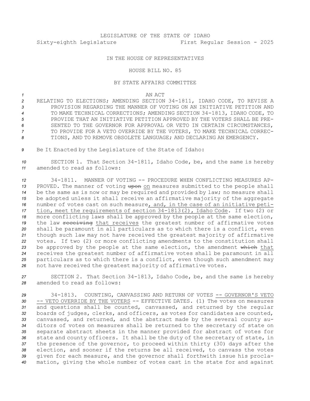 Idaho House passes amendments on initiative petition voting process