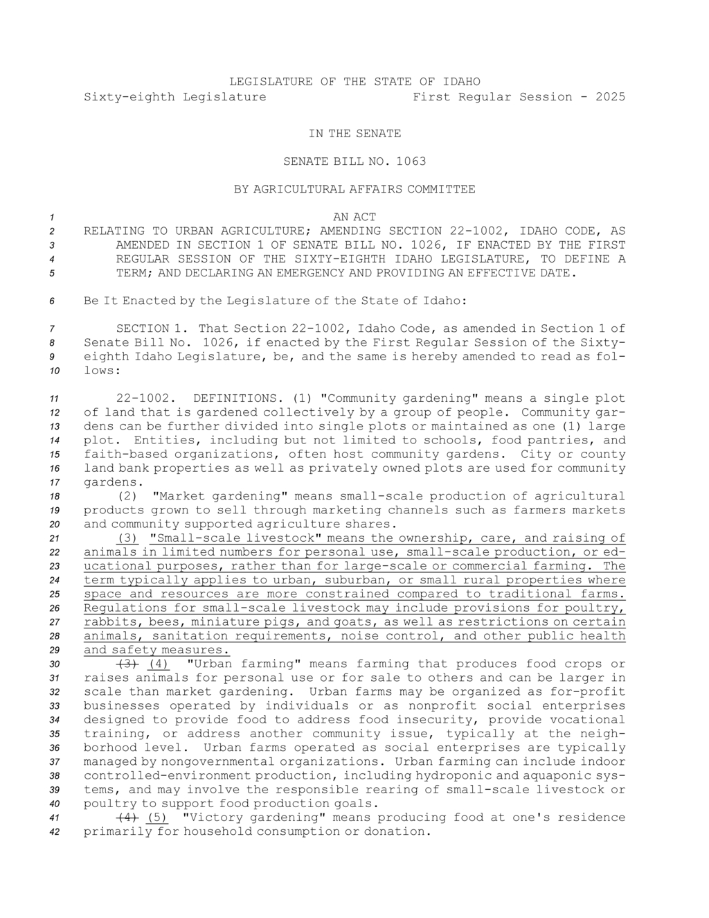 Idaho Senate amends urban agriculture definitions in key legislation