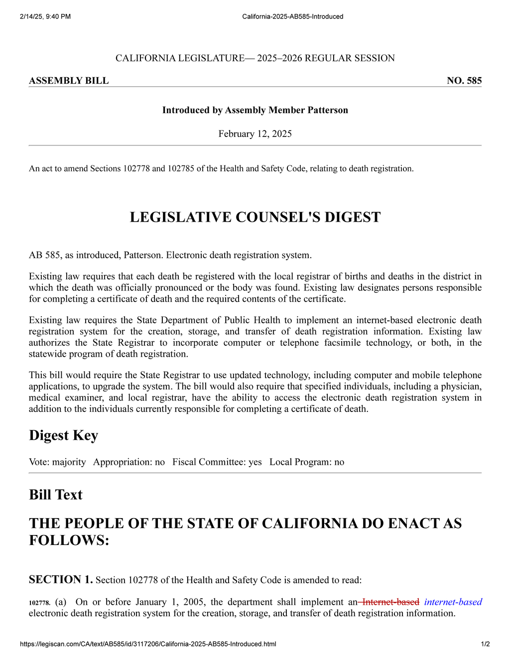 California updates death registration system with electronic access for health care providers