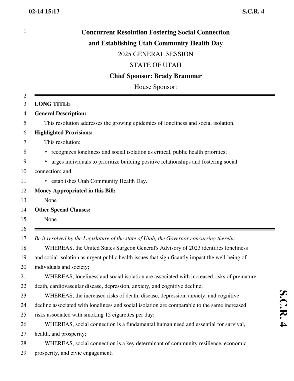 Utah Legislature declares Community Health Day to combat loneliness and social isolation