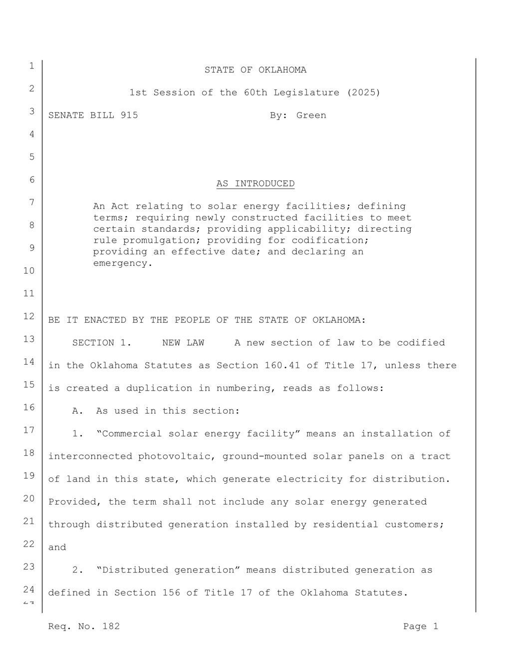 Oklahoma enacts regulations for new commercial solar energy facilities