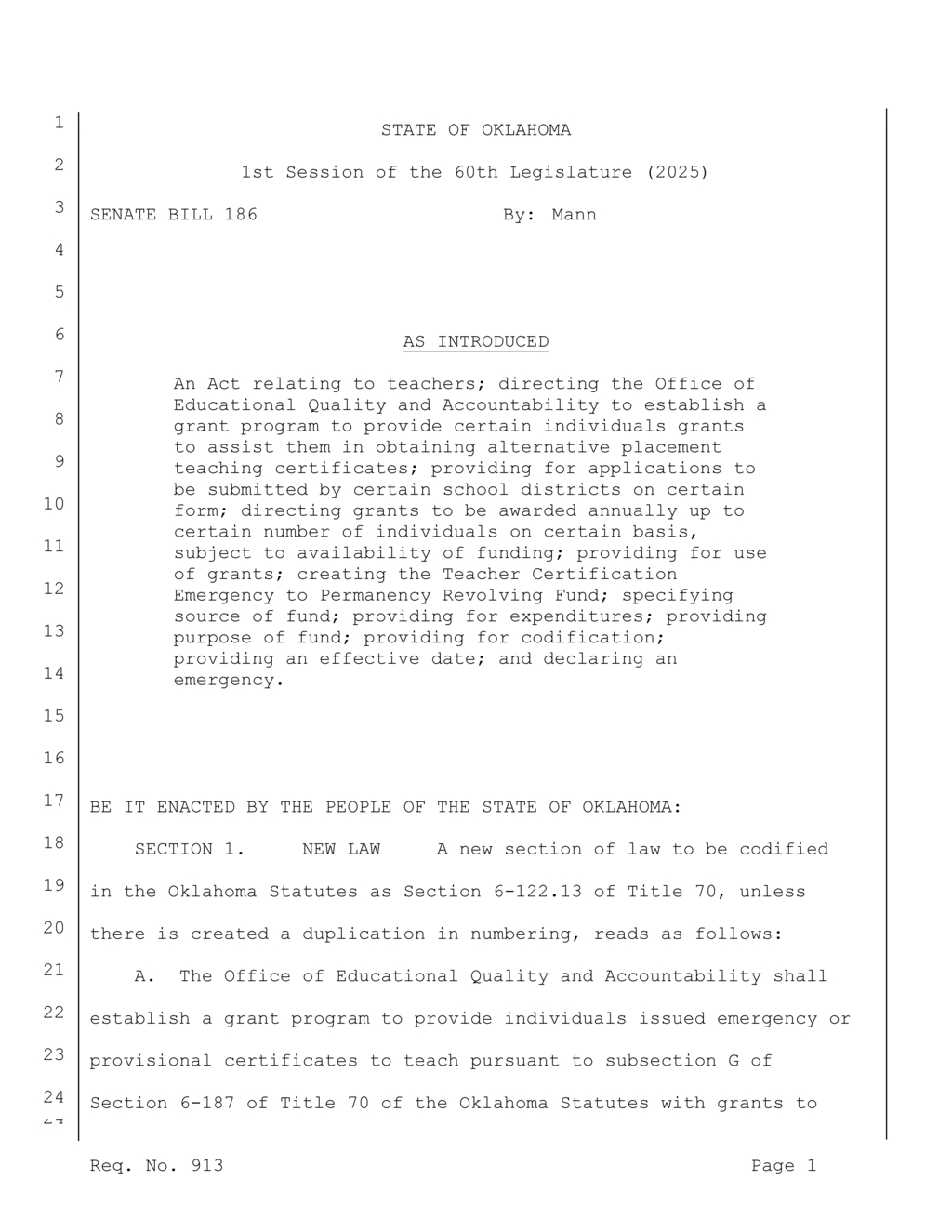 Oklahoma Senate introduces grant program for alternative teaching certificates