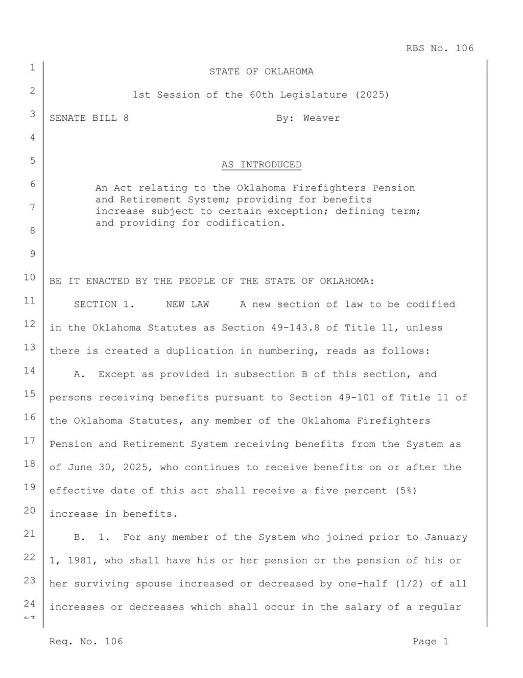 Oklahoma Senate proposes 5% benefits increase for firefighters' retirement system