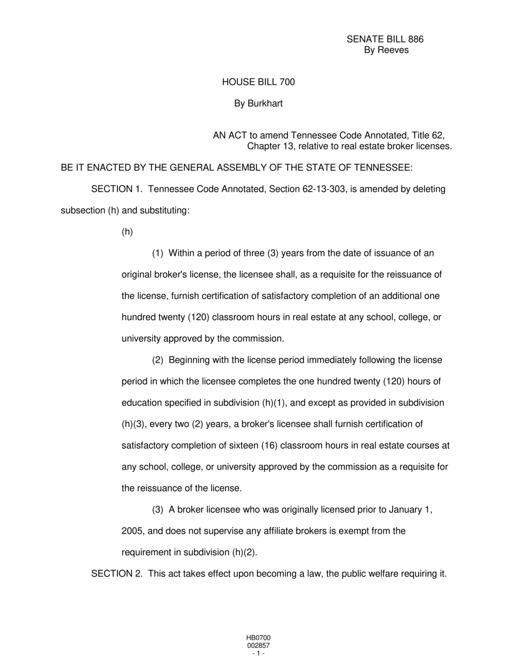 Tennessee General Assembly approves real estate broker license education requirements
