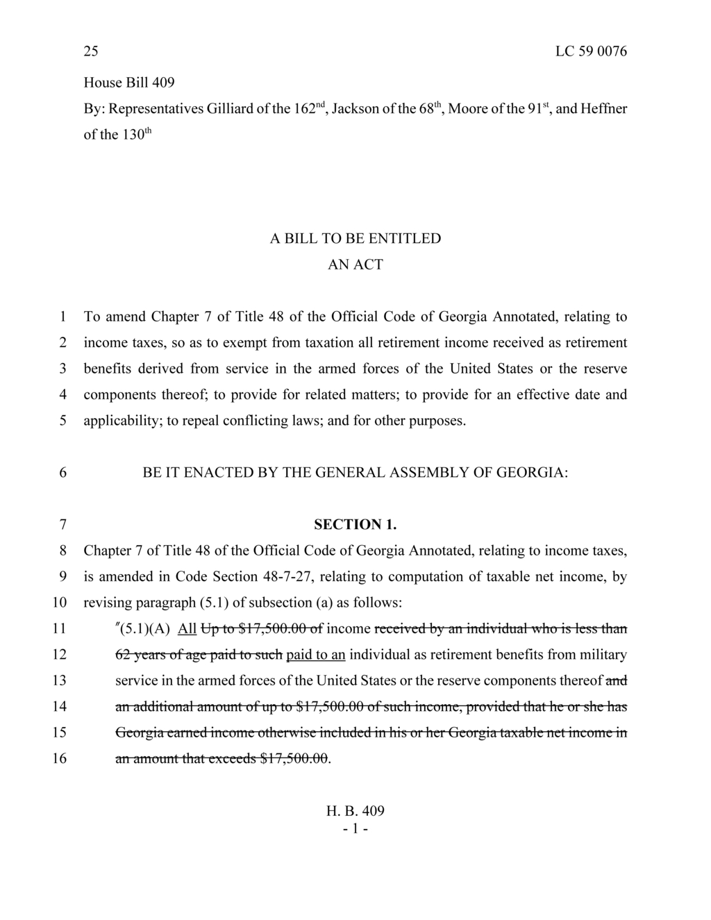 Georgia House passes Bill 409 to exempt military retirement income from taxation