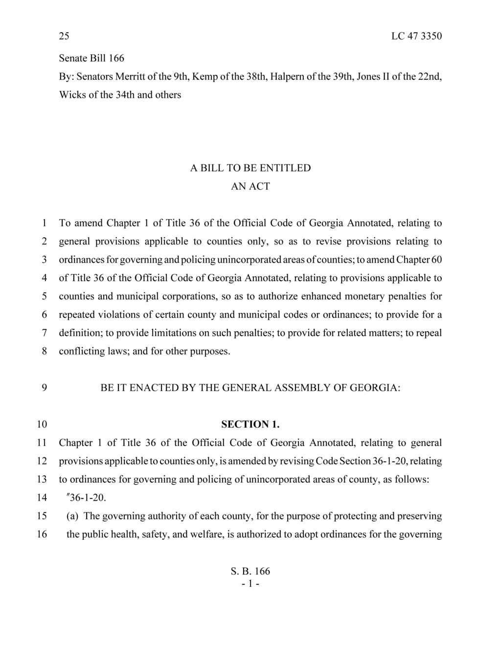 Georgia Senators introduce Bill 166 to enhance penalties for code violations