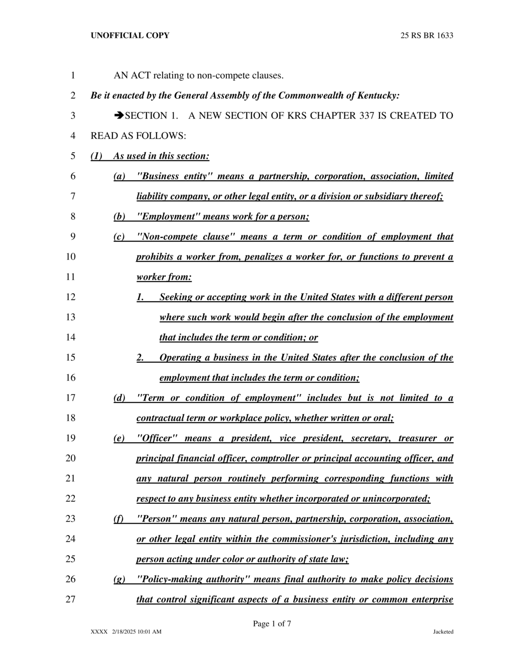 Kentucky law clarifies enforcement of non-compete clauses for businesses