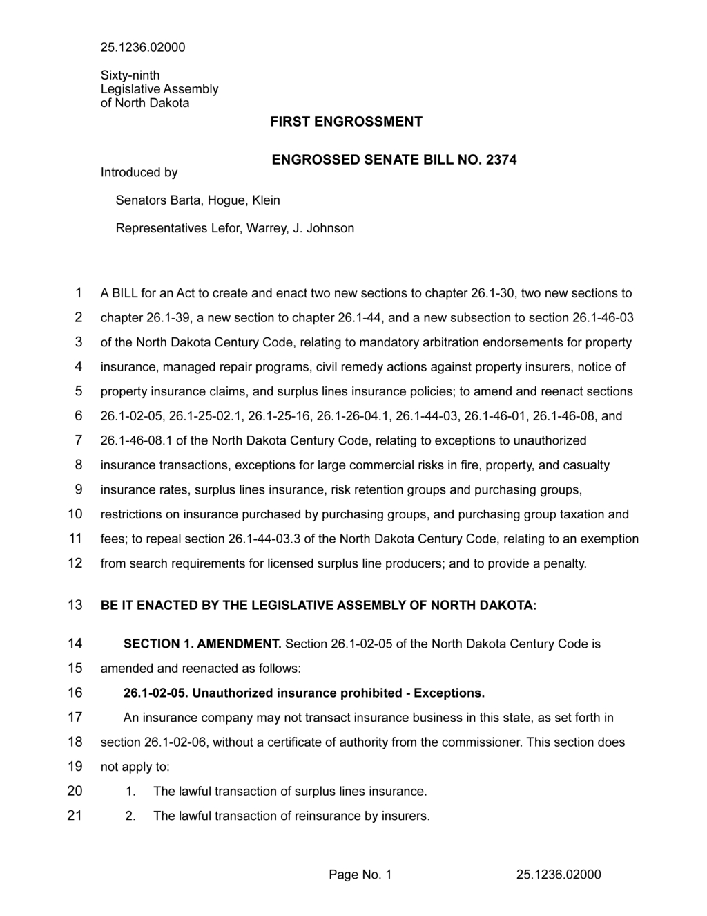 North Dakota Assembly introduces bill for property insurance reform and regulations
