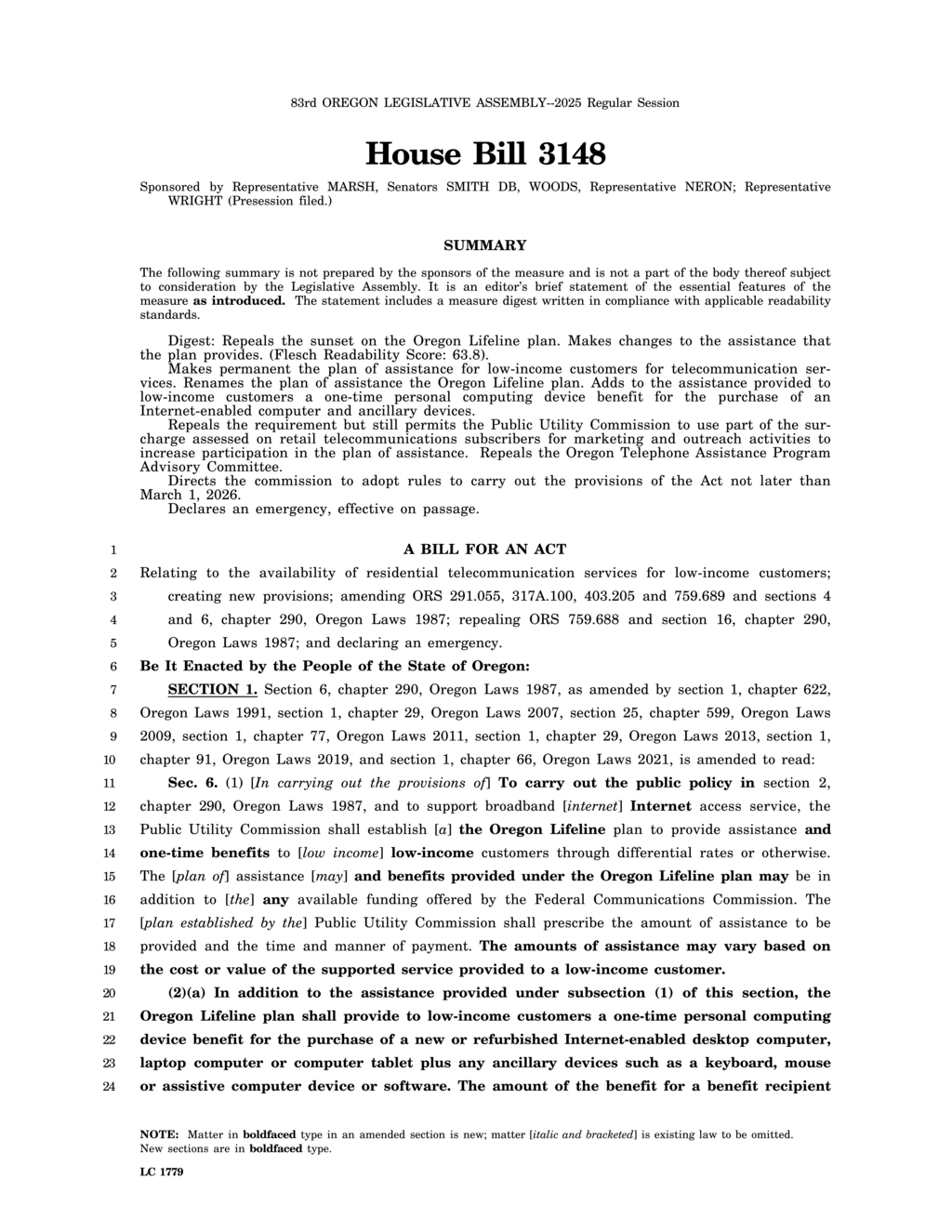 Oregon Legislature approves changes to Lifeline plan for low-income telecom support