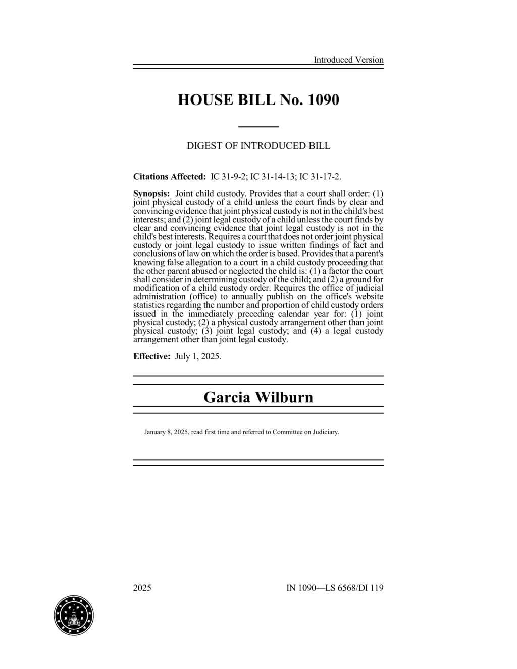 Indiana court set to revise child custody legal standards effective July 2025